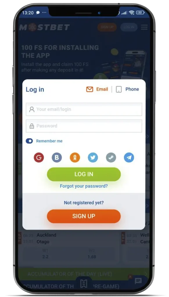 Login to Mostbet India account