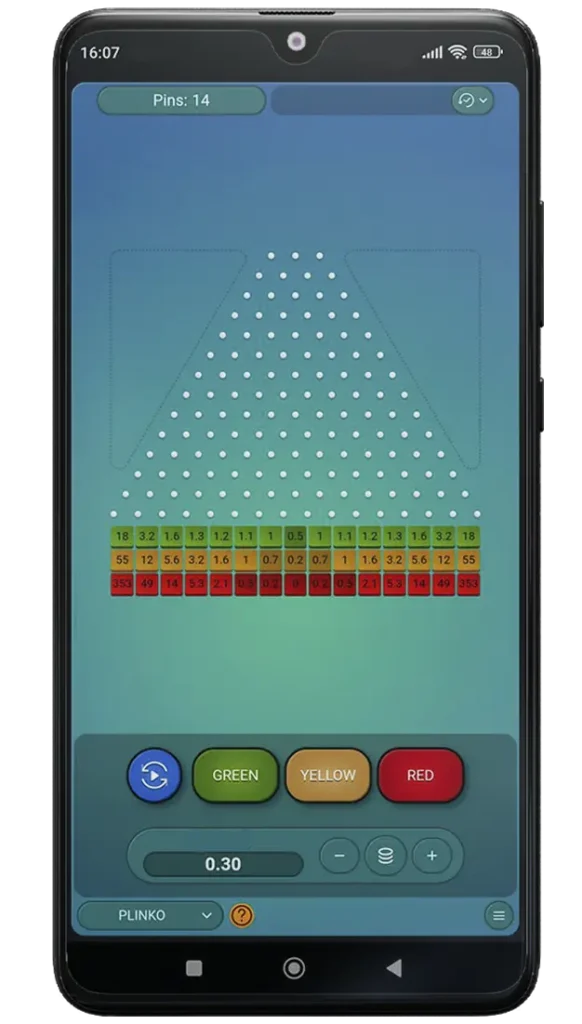Placing a bet on Parimatch Plinko