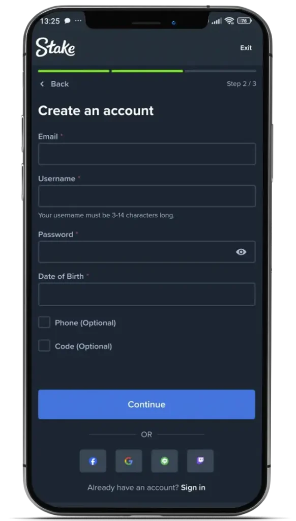 Register an account at Stake